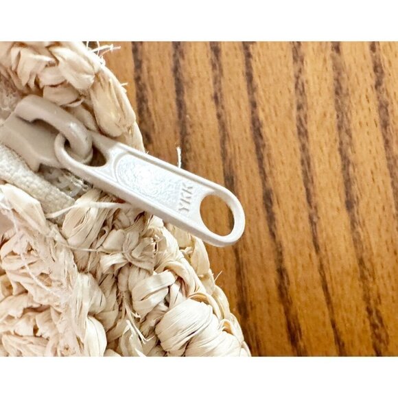 Handmade Round Circle Jute Straw Zipper Bag Braided Handle - Picture 4 of 7